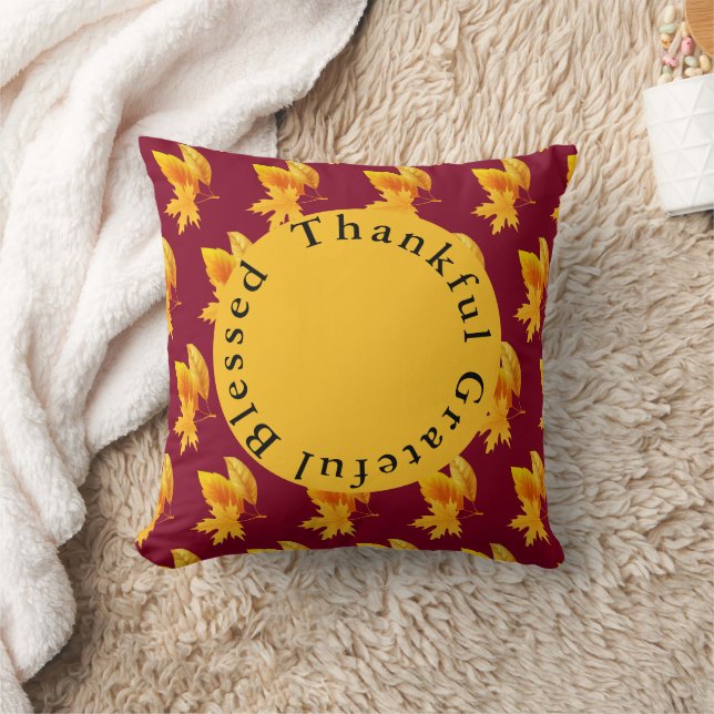 Burgundy Gold Leaf Herbstblätter Kissen (Decke)
