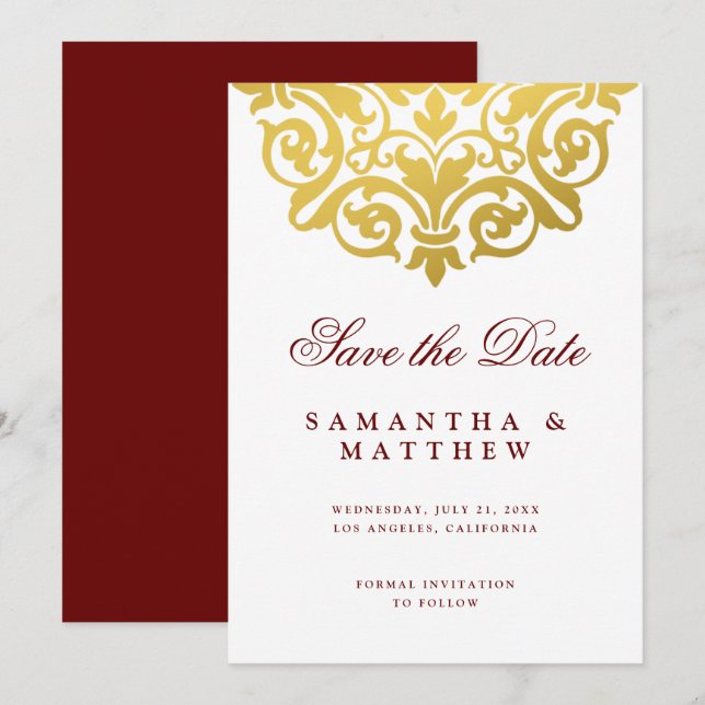 Burgundy Gold Mandala Indian Wedding rettet das Da Save The Date (Vorne/Hinten)