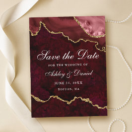 Burgundy Gold Marble Agate Geode Save the Date Ankündigungspostkarte