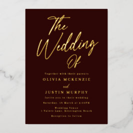 Burgundy & Gold Modern Wedding Golden Folieneinladung