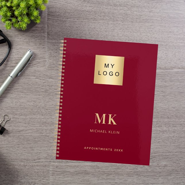 Burgundy Gold Monogram Initials Business 2026 Planer (Von Creator hochgeladen)