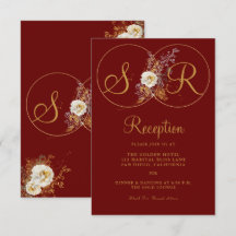 Burgundy Gold Monogram Name Initial Empfang Card