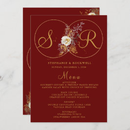 Burgundy Gold Monogram Name Initial Wedding Menu Menükarte