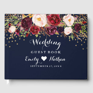 Burgundy Gold Navy Floral Wedding Guest Book Gästebuch