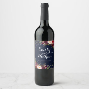 Burgundy Gold Navy Hochzeit im Herbst Weinetikett
