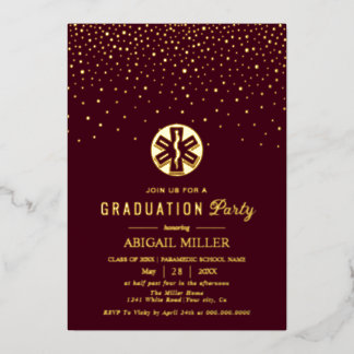 Burgundy, gold paramedic Class Of 2026 graduation Folieneinladung