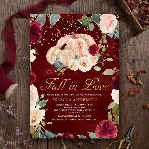 Burgundy Gold Peach Floral Pumpkin Brautparty Einladung