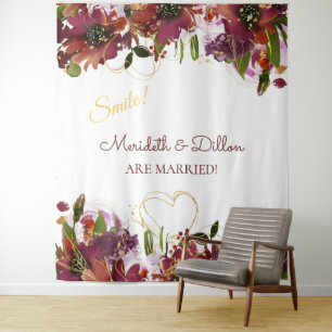 Burgundy Gold Pink Floral Foto Stand Hintergrund Wandteppich