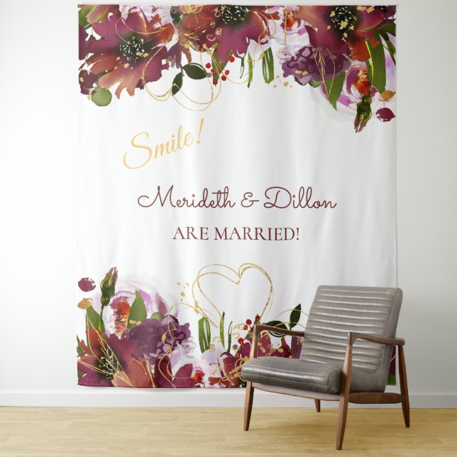 Burgundy Gold Pink Floral Foto Stand Hintergrund Wandteppich (Beispiel)
