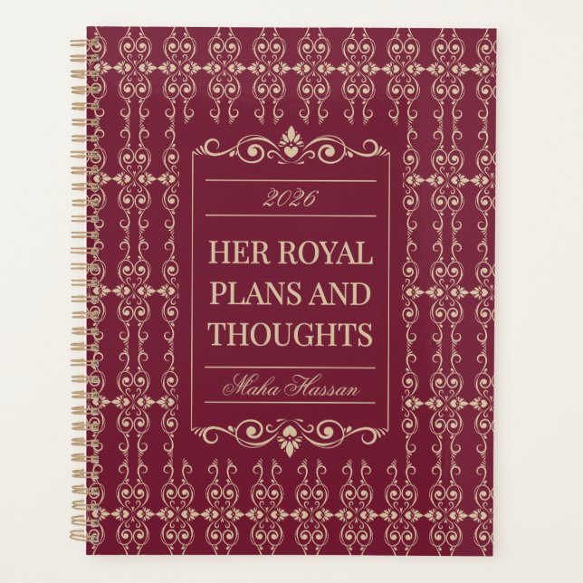 Burgundy & Gold Planner | Personalized Name & Year Planer (Vorderseite)