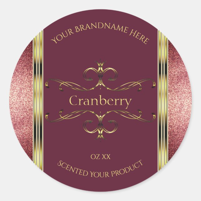 Burgundy Gold Produktkennzeichnungen mit Glitzer-B Runder Aufkleber (Vorderseite)
