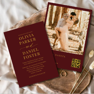 Burgundy Gold QR Code Foto Elegante Hochzeit Einladung