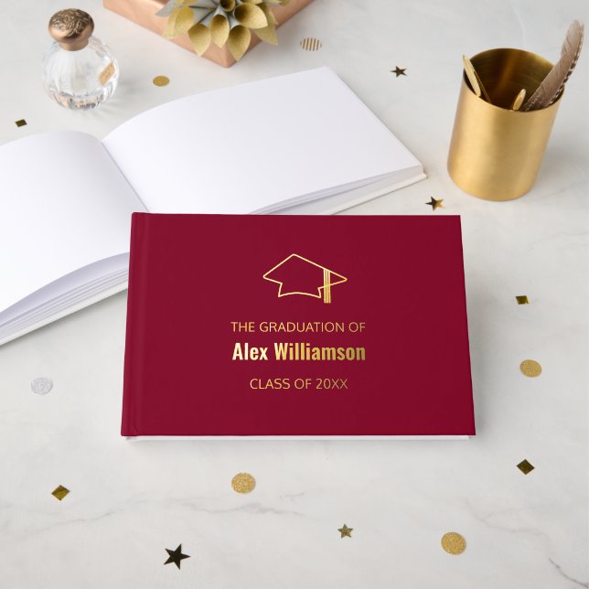 Burgundy Gold Real Foil Abschluss Gästebuch (Vorderseite Offen)
