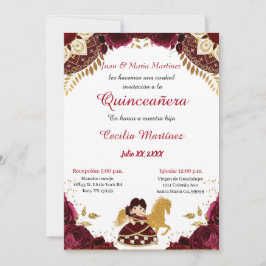 Burgundy Gold Rose Horse Charra Quinceañera Einbli