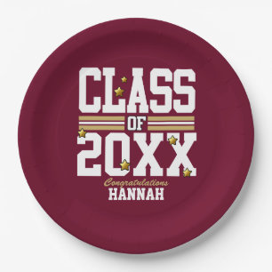 Burgundy Gold Schließ Class Year Pappteller