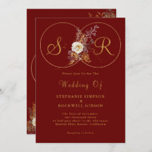 Burgundy Gold Script Monogram Wedding