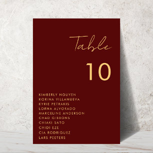 Burgundy Gold Script Seating Chart Names Wedding Tischnummer