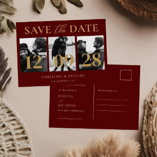 Burgundy & Gold Script Wedding speichern das Datum Einladung