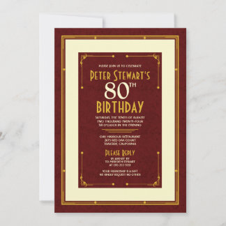 Burgundy Gold Simple Man's Classic 80. Geburtstag Einladung