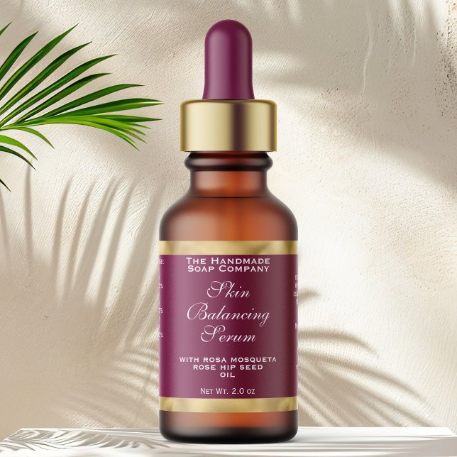 Burgundy Gold Small Dropper Bottle Label  Adressaufkleber (Von Creator hochgeladen)