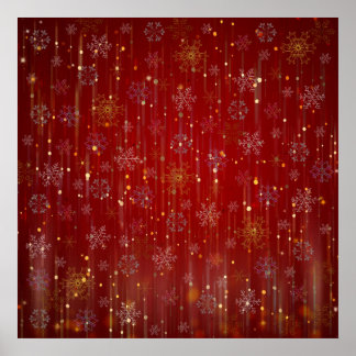Burgundy Gold Sparkling Schneeflocken Poster