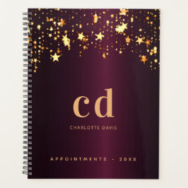 Burgundy Gold Stars Monogramm Initialen Name Planer