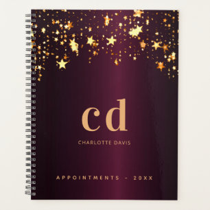 Burgundy Gold Stars Monogramm Initialen Name Planer
