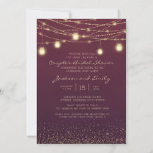 Burgundy Gold String Lights Couple's Bridal