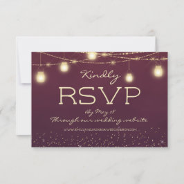 Burgundy Gold String Lights Lanterns Wedding RSVP Einladung