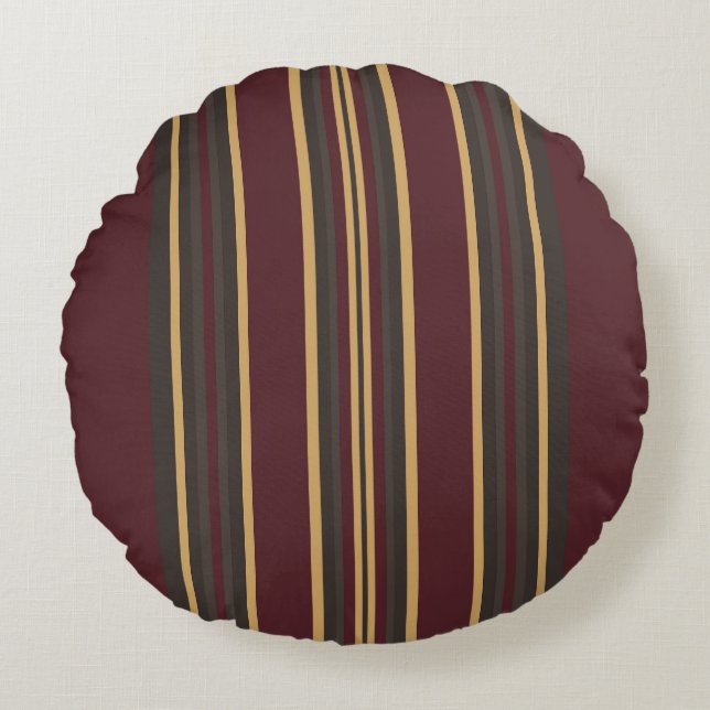 Burgundy Gold Stripes Rundes Kissen (Vorderseite)
