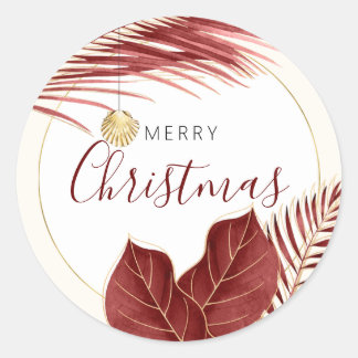 Burgundy & Gold Tropical Christmas Umschlag Aufkle Runder Aufkleber