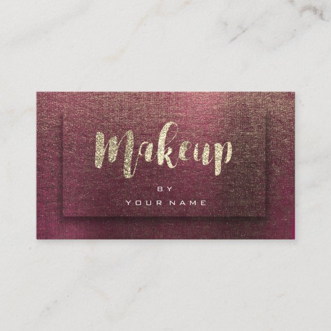 Burgundy Gold Typograph Makeup 3D Effect Linen Visitenkarte (Vorderseite)