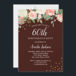 Burgundy Gold Watercolor Floral 60. Geburtstag Einladung<br><div class="desc">Hübscher Blumenladen zum Geburtstag im Kleinen Bayleigh Store!</div>
