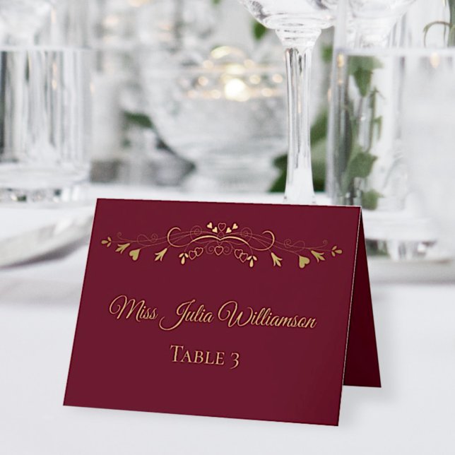 Burgundy & Gold Wedding DIY Fold Platzkarte Tischnummer (Von Creator hochgeladen)