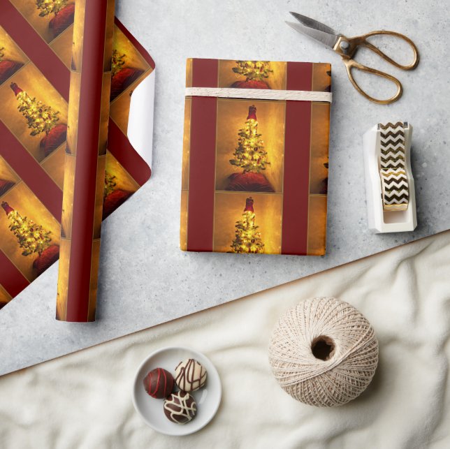 Burgundy Gold Weihnachtsbaum Wrapping Paper Geschenkpapier (Kunsthandwerk)