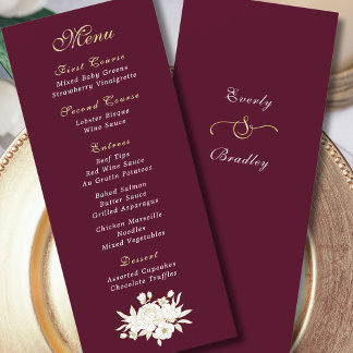 Burgundy Gold White Script Elegant Floral Programm