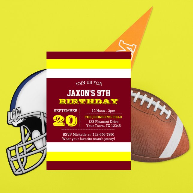 Burgundy Gold White Team Anniversaire Invitation (Créateur téléchargé)