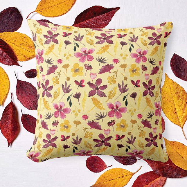 Burgundy Gold Wildblume Motif Kissen (Von Creator hochgeladen)