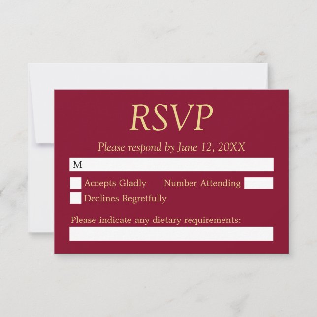 Burgundy Golden Beige Wedding RSVP Card (Vorderseite)