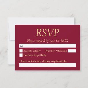 Burgundy Golden Beige Wedding RSVP Card Karte