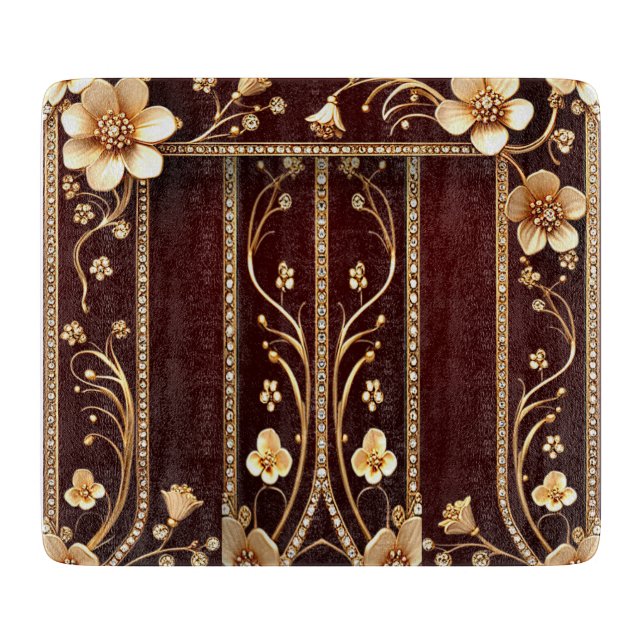 Burgundy Golden Blume Cutting Board Schneidebrett (Vorderseite)