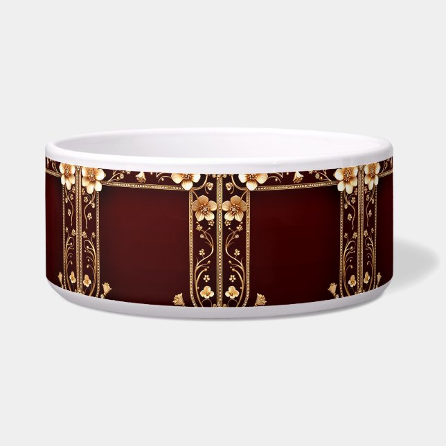 Burgundy Golden Blume Keramik Haustier Bowl Napf (Vorderseite)