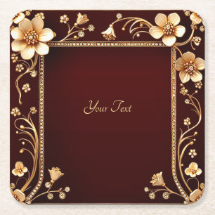 Burgundy Golden Blume Paper Untersetzer