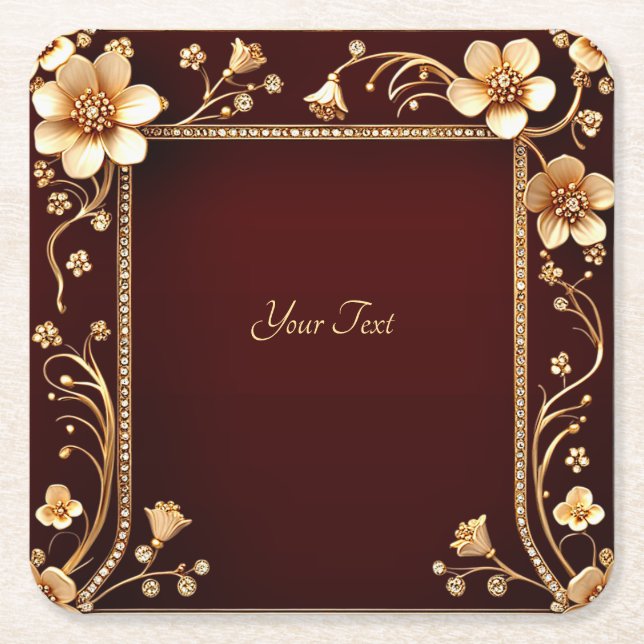 Burgundy Golden Blume Paper Untersetzer (Vorderseite)