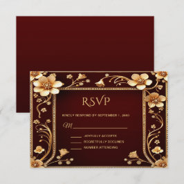 Burgundy Golden Blume RSVP-Karte RSVP Karte