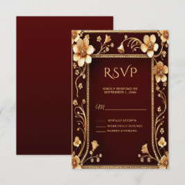 Burgundy Golden Blume RSVP-Karte RSVP Karte