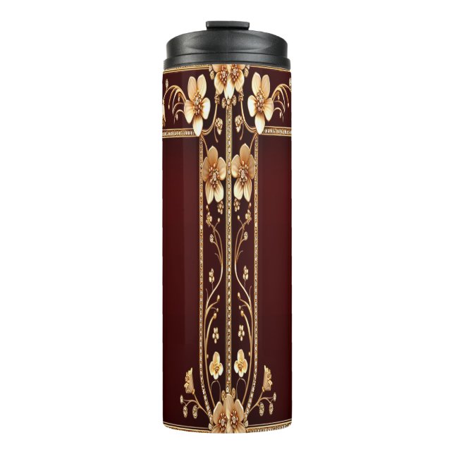 Burgundy Golden Blume Thermal Tumbler Thermosbecher (Vorderseite)