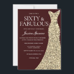 Burgundy Golden Dress 60 & Fabulous 60. Geburtstag Einladung<br><div class="desc">Burgundy Golden Dress 60 & fabelhafte 60. Geburtstagsparty Einladung Variationen zu der Einladung und passende Artikel in unserem Shop</div>
