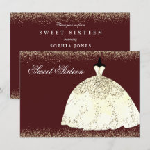 Burgundy Golden Dress Glitzer Sweet 16 Einladung
