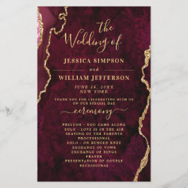 Burgundy Golden Marble Hochzeitsprogramm